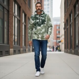 Champion Hoodie Mens XL Green Tie Dye Pullover Sweatshirt Streetwear Fleece